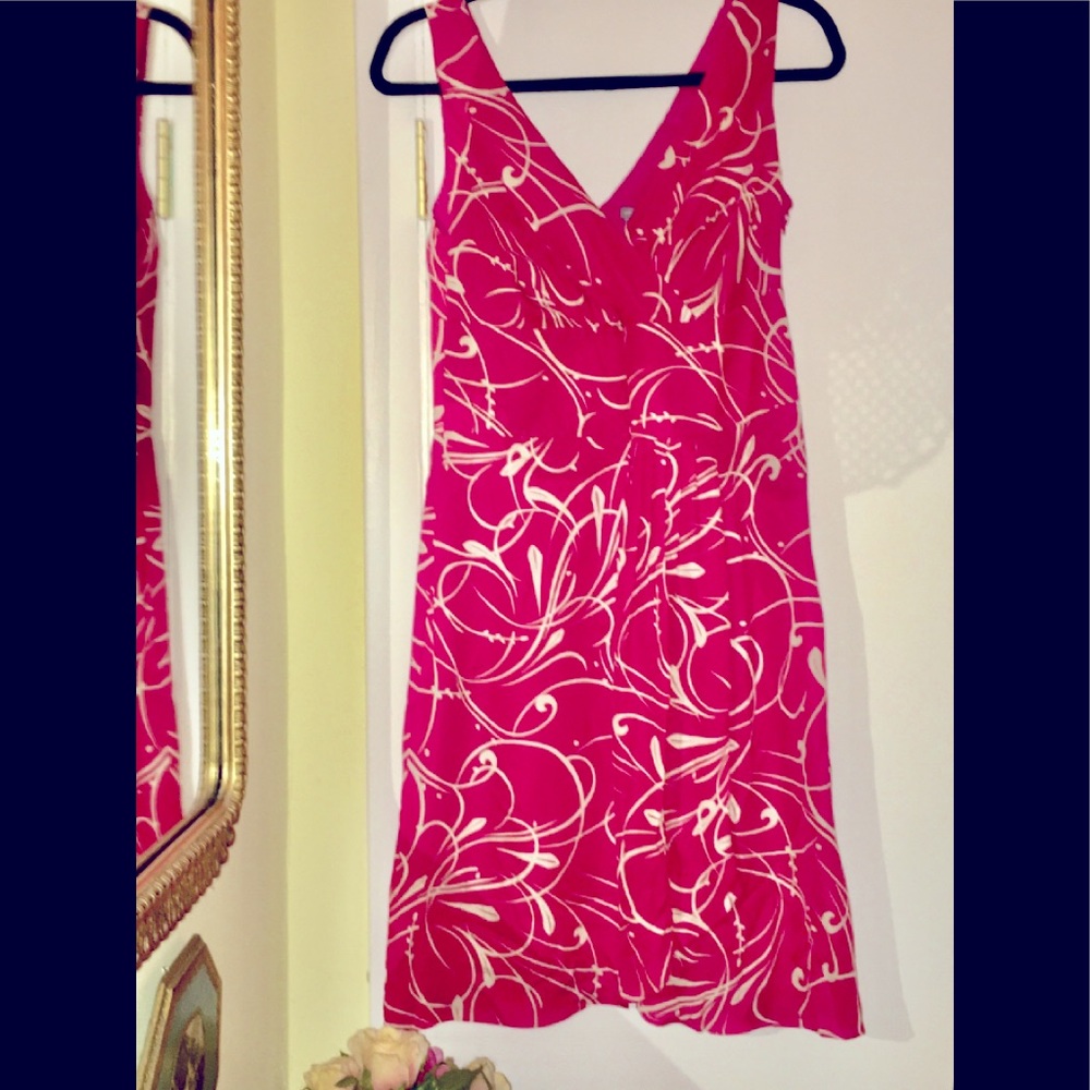 Ann Taylor 100% silk dress fuchsia white detail 6